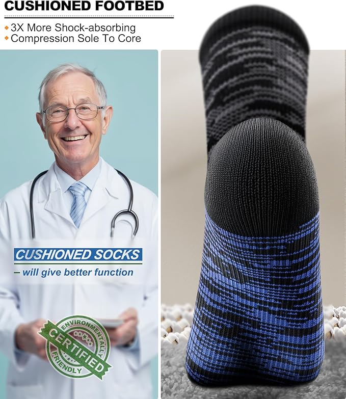 BULLIANT Men Compression Socks 3Pairs-Knee High Socks 15-20 Pressure Unise- Cushioned Sole Extra Wicking