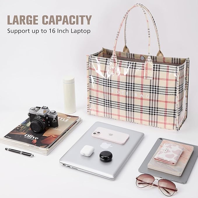 KALIDI PVC Tote Bag Women’s Kraft Paper Work Handbags Purses with Top Handle