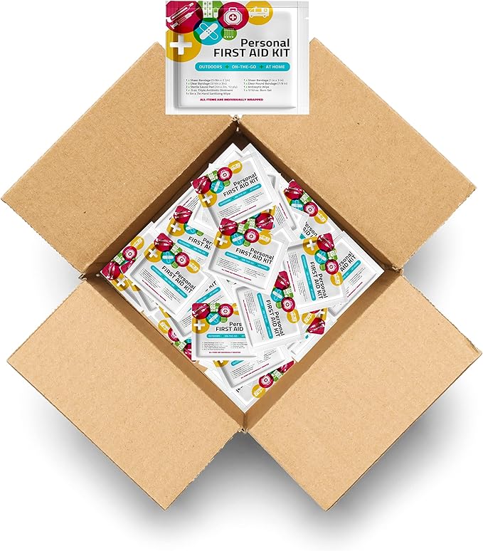 First Aid Emergency Medical Kit Mini and Travel Size - | Great for Kids, Schools, Business, Hiking, Camping | Wound Care Products (Multi-Color) (50)
