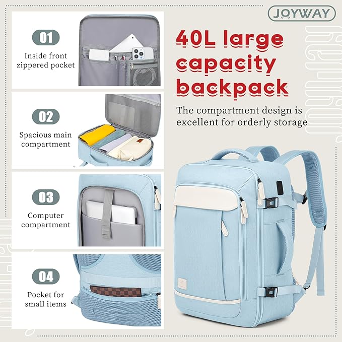 Joyway Expandable Carry on Luggage Sets Airline Approved, Lightweight Hard Shell 20 Inch Carry-on Suitcase with Spinner Wheels (Carry on luggage，LightBlue)