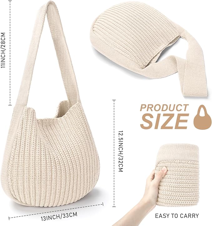 hatisan Crochet Bags for Women - Summer Beach Tote, Aesthetic Hippie Knit Bag