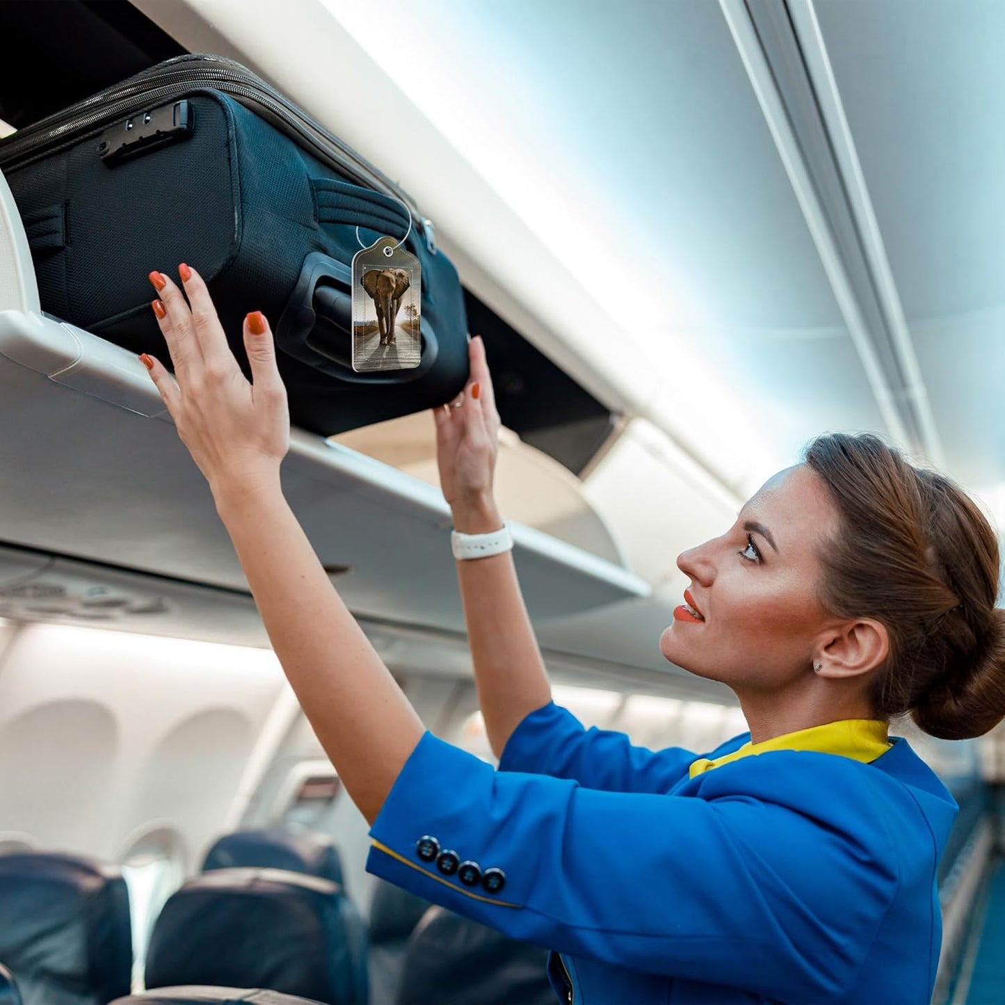 2 Pack Luggage Tags for Suitcase Elephant Walking with The Sun Leather Stainless Steel Loop Label Tags for Women Men Travel Bag Suitcase with Privacy Cover Name ID Card