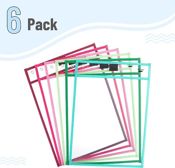 Mr. Pen- Dry Erase Pocket Sleeves, 6 Pack, 10"x14", Mint Melody Color Theme, Dry Erase Pockets Reusable Sleeves, Job Ticket Holders with Marker Holder & Metal Eyelet