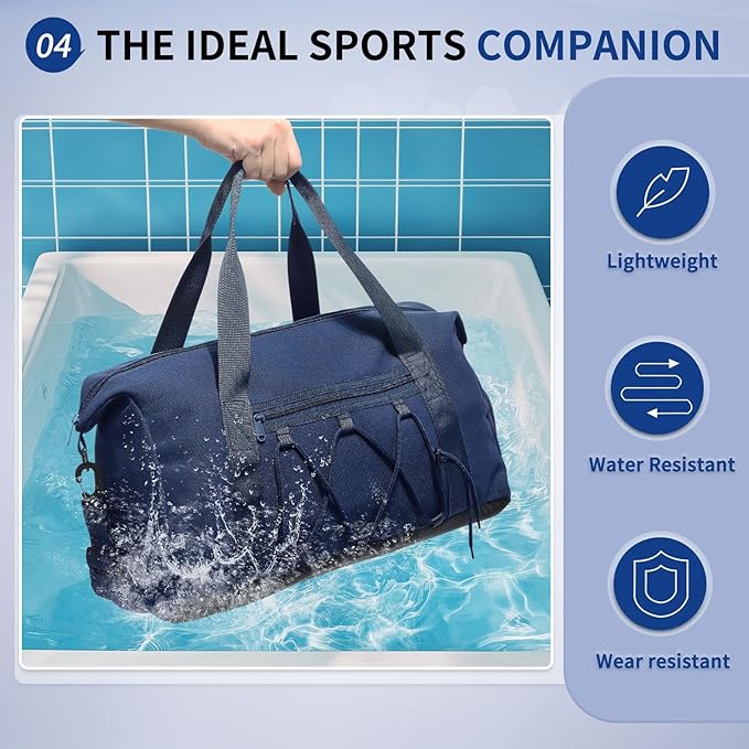 Lightweight Gym Bag for Men & Women, Water Resistant Sports Duffel Bag with Shoe Compartment & Wet Pocket for Travel Weekender & Fitness, Blue