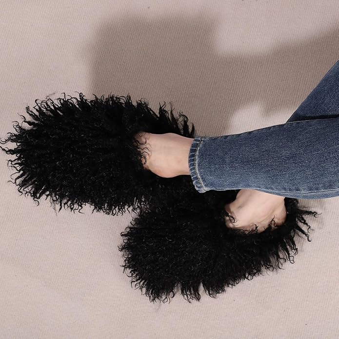 GOKTOW Fluffy Furry Slippers for Women - Non-Slip Warm Fuzzy Fluffy Slides, Indoor Home Quick Trip House Slippers