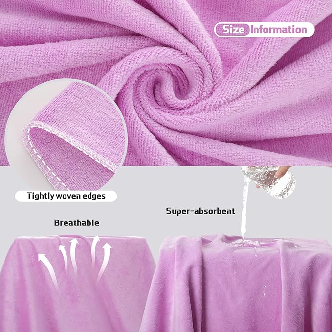 Mixweer 2 Pcs Oversized Bath Towels, 40 x 80 Inch Giant Microfiber Jumbo Bath Sheets Ultra Soft Bathroom Microfiber Quick Dry Absorbent Shower Towels for Spa Camping Beach (Lilac)