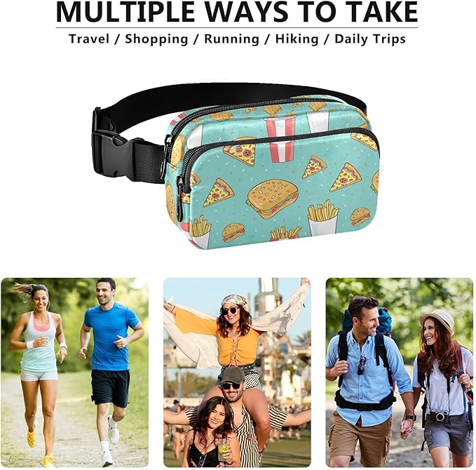 Funny Hamburger French Fries Fanny Pack for Women Men Water Resistant Fashion Waist Packs with Adjustable Strap Belt Bag for Travel Workout Jogging Hiking 21220317