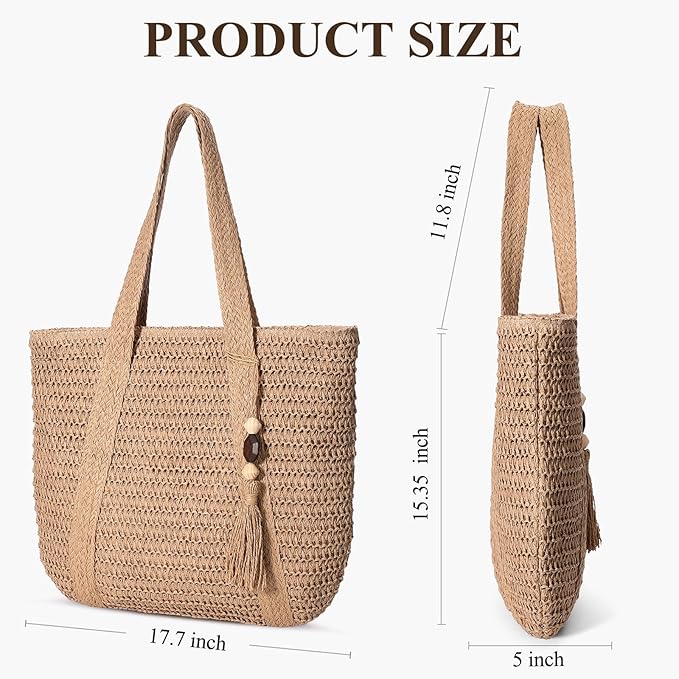 Trifabricy Beach Bags for Women, Large Beach Bag, Woven Straw Tote Bags Waterproof, Weaving Swim Shopping Travel Bag