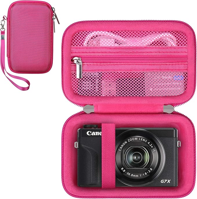 RAIALL Camera Case for Canon PowerShot SX740 HS/ SX730 HS/ SX720 HS/ SX620 HS Digital Camera, Hard Carrying Case Protective Travel Bag, Mesh Pocket for Batteries and USB Cable, Rose Red