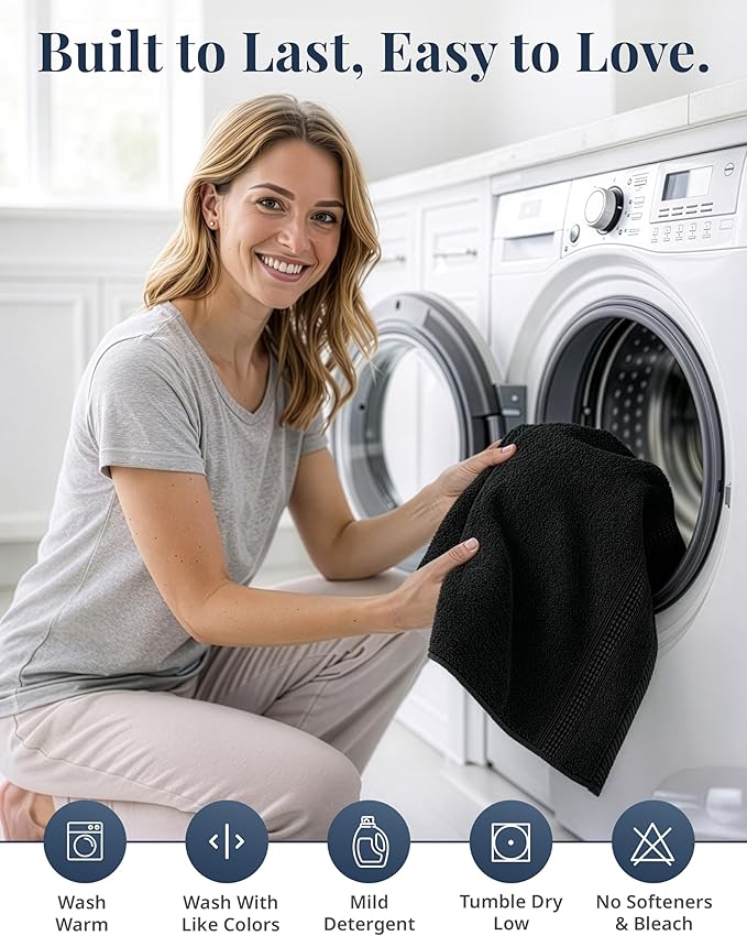 Black Hand Towels for Bathroom - 4 Pack (16"x28"), 100% Ringspun Cotton Hand & Face Towel - Soft, Prevent Fraying, Fade and Shrink Resistant - Daily Use Gym Towels for Men & Family Bathroom Hand Towel