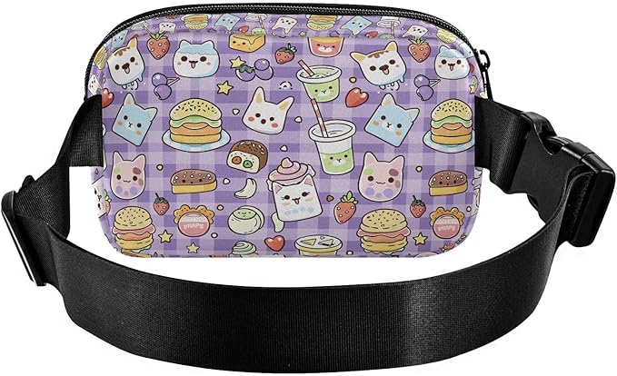 Kawaii Cat Bear Milk Cake Plaid Fanny Pack for Women Men Water Resistant Fashion Waist Packs with Adjustable Strap Belt Bag for Travel Workout Jogging Hiking 21219476
