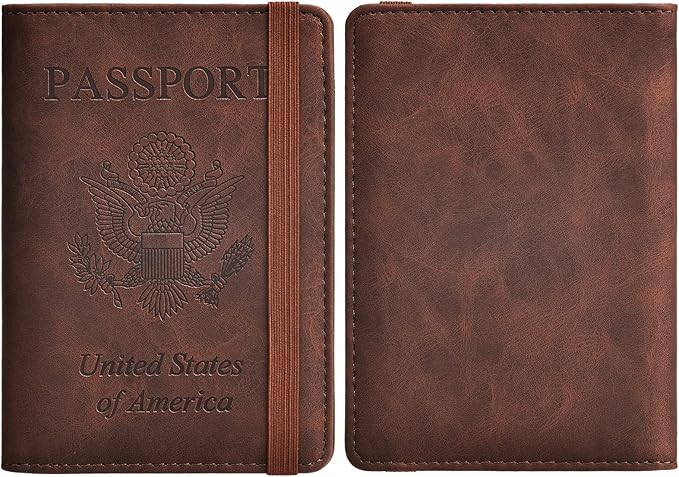 HerriaT Passport and Vaccine Card Holder Combo,Cover Case with CDC Vaccination Card Slot, Leather Travel Documents Organizer Protector, with RFID Blocking, for Women and Men