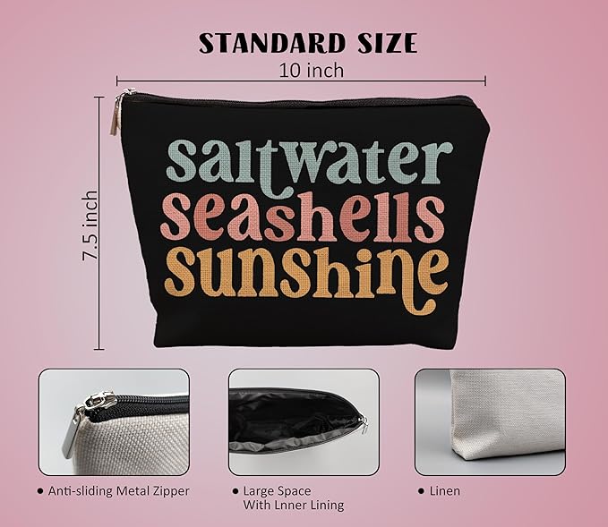 Beach Makeup Bag,Sunscreen Summer Travel Makeup Pouch,Saltwater Seashells Sunshine Travel Cosmetic Zipper Bags for Women,Beach Gifts for Women (color-05)