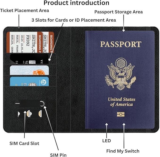 Smart Passport Holder with Built-in Wireless Tracker – MFi Certified – Compatible with Apple Find My – Travel Wallet with Card Slots, Boarding Pass Pocket & SIM Storage – PU Leather (Milky White)