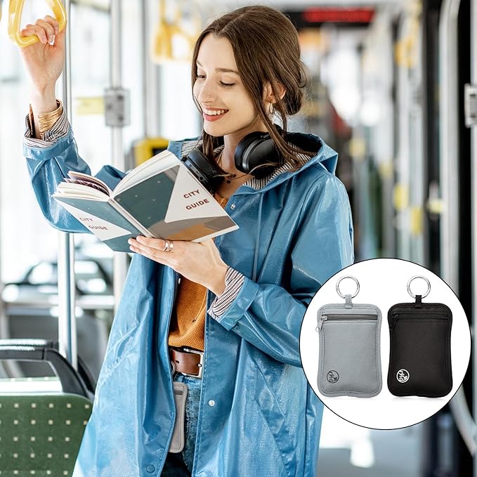 Paterr 2 Pcs Rfid Protected Stash Pouch Clip on Anti Theft Belt Wallet Travel Money purse Minimalist Keychain Organizer Pouches Bra Wallet Undergarment for ID Cards Cash Women Men
