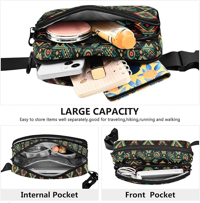 Ethnic Mandala Ikat Pattern Fanny Pack for Women Men Water Resistant Fashion Waist Packs with Adjustable Strap Belt Bag for Travel Workout Jogging Hiking 21219779