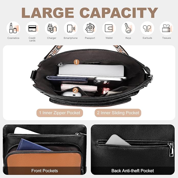 Anti-Theft Crossbody Purse for Women, Crossbody Shoulder Bag with Built-in Wallet & RFID Blocking for Travel Workout