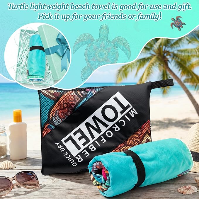Turtle Oversized Beach Towel - Blue Turtle Sand Free Thin Quick Dry Lightweight Microfiber Towel 71"x35", Beach Accessories for Kid Adult Travel Sport Bath Swimming Camping Pool Vacation Essentials