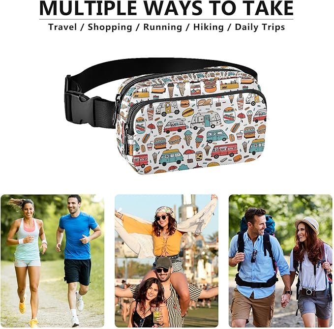 Kawaii Hamburger Bus Fanny Pack for Women Men Water Resistant Fashion Waist Packs with Adjustable Strap Belt Bag for Travel Workout Jogging Hiking 21220300
