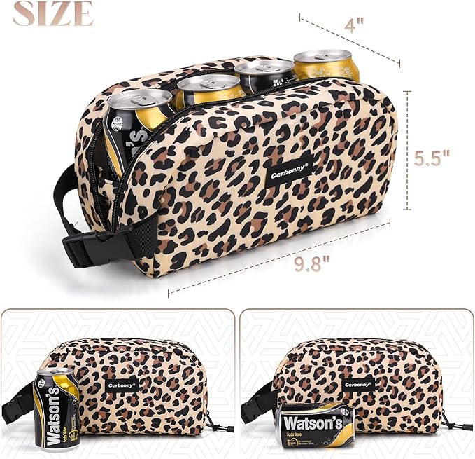 Cerbonny Small Cooler Bag Freezable Lunch Bag for Work School Travel, Leak-proof, Insulated, Waterproof, Brown Leopard