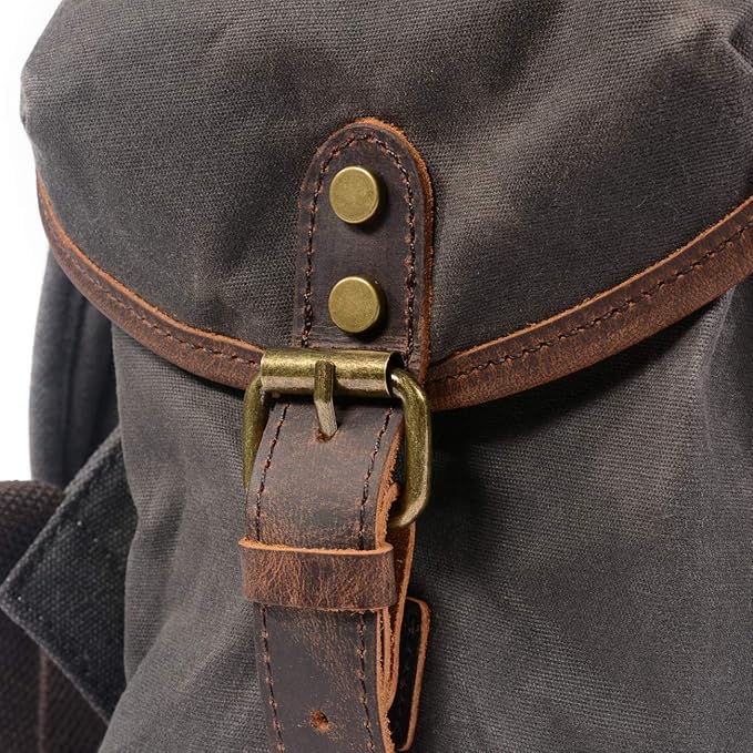 Genuine Leather Canvas waxed Backpack Travel Rucksack Laptop Bag