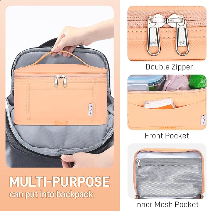 NOL Natural Organic Lifestyle Small Lunch Bag Mini Lunch Box Insulated Lunch Bag for Men/Women Leakproof Cooler Tote Bag Lightweight Nylon Waterproof Lunch Box For Work, Orange-1