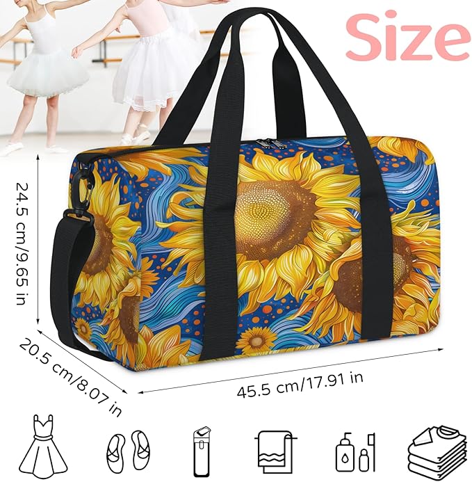Abstract Floral Sunflower Travel Duffle Bag for Women Men, Overnight Weekender Bag, Carry on Tote for Sport Gym