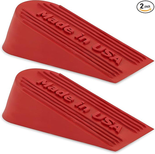 Large Rubber Door Stopper Made in USA - Door Stop Wedge for Carpet, Tile, or Concrete Floor, Door stoppers for Bottom of Door -Heavy Duty for Commercial & Home Use - 6.5 x 2.75 x 1.9 Inches Red 2PK