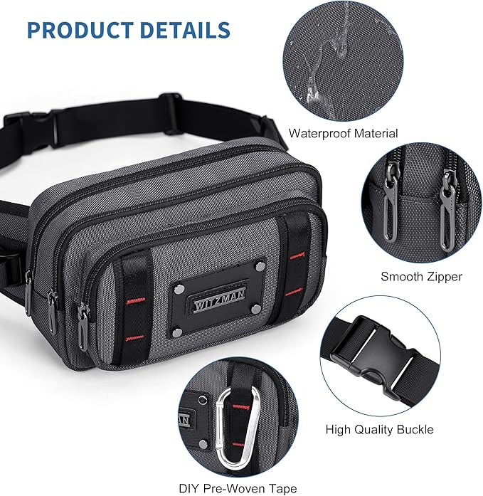 WITZMAN Fanny Pack for Men Casual Waist Bag Travel Mens Belt Bag with Adjustable Strap for Outdoors Cycling Hiking Walking(B732 Silvery Grey)