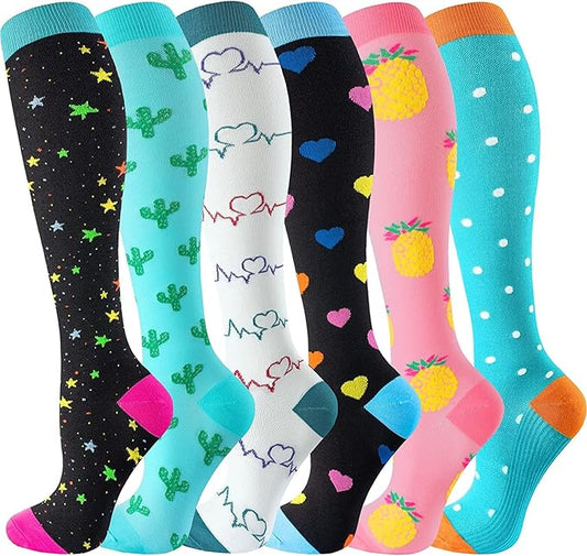 bropite Flora Compression Socks for Women & Men-Knee high 6 Pairs 20-30mmhg Support Running Nurse Travel