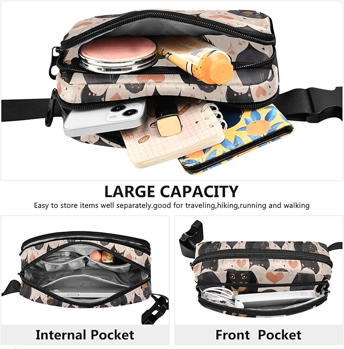 Black Dachshund Dogs Hearts Fanny Pack for Women Men Water Resistant Fashion Waist Packs with Adjustable Strap Belt Bag for Travel Workout Jogging Hiking 21219744
