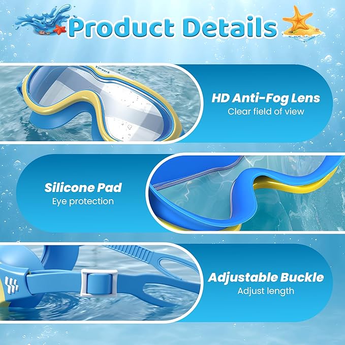 Kids Swim Goggles for Kids 6-14, Anti-Fog & UV400 Lens, Comfortable Silicone Design, Includes Nose Clip & Earplugs