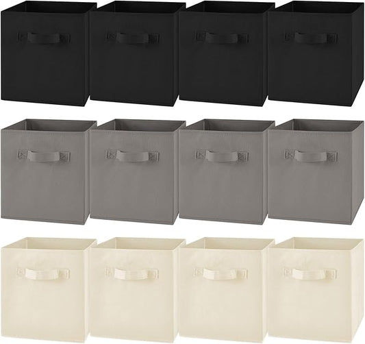 Yinder 12 Pcs Cube Storage Bin Grey 11'' Storage Bins for Playroom Decor Colorful Bins for Kids Foldable Baskets for Nursery Organizer Boxes Fabric Boxes