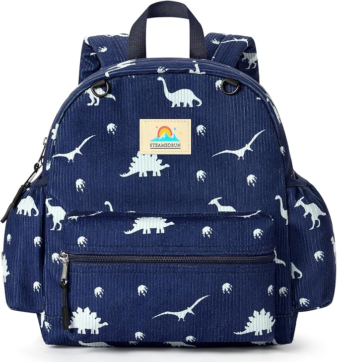 STEAMEDBUN Corduroy Toddler Backpack for Boys 2-4: Kids backpack for Boys Girls - 12 inch Preschool Kindergarten Backpacks - Car