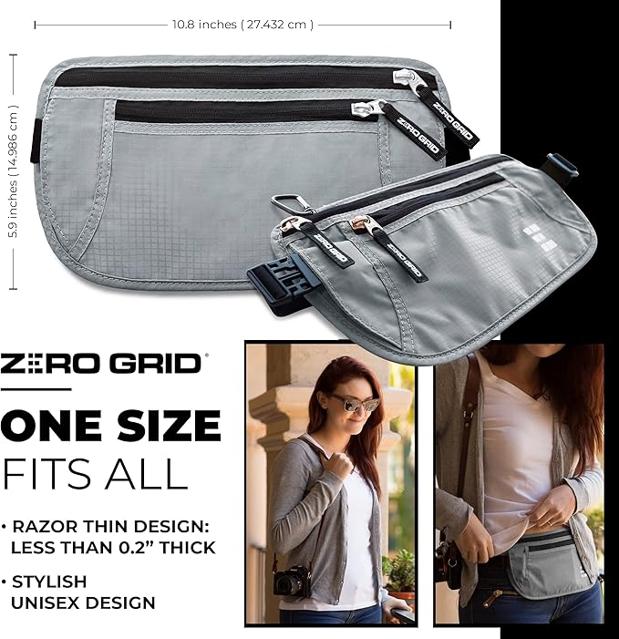 Travel Money Belt 2-Pack (Ash & Beige) – RFID Blocking Hidden Waist Pouch Set – Slim Passport Holder & Under Clothes Security Fanny Pack – Water-Resistant Travel Wallet for Men & Women
