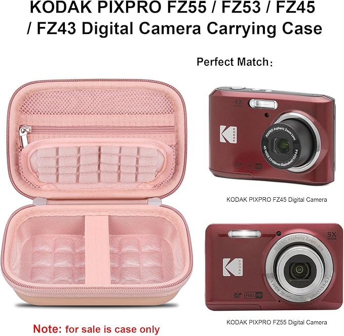 Elonbo Camera Carrying Case for KODAK PIXPRO FZ55/ FZ53/ FZ45/ FZ43 16MP Digital Camera, Vlogging Camera Storage Holder Travel Bag, Mesh Bag Fits Batteries, Cable, Memory Card, Card Reader,Rose Gold