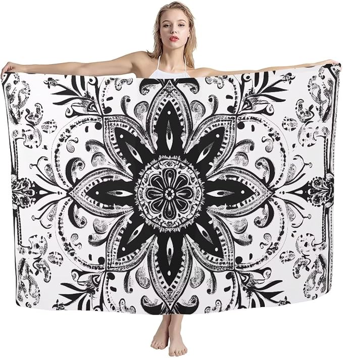 Sketch Mandala Floral Print Beach Towel Quick Drying, Absorbent Lightweight Travel Towel for Swimmers, Sand Free Camping Towel, Soft Comfortable Beach Towels for Pool, Swim, Vacation M