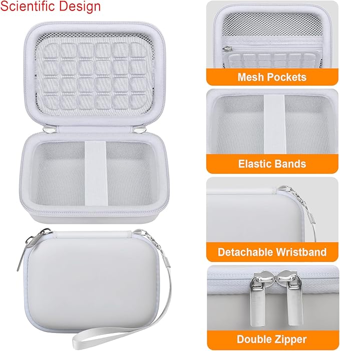 Elonbo Camera Carrying Case for KODAK PIXPRO FZ55 / FZ53 / FZ45 / FZ43 16MP Digital Camera, Vlogging Camera Storage Holder Travel Bag, Mesh Bag Fits Batteries, Cable, Memory Card, White