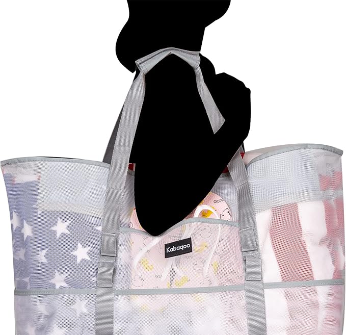 KABAQOO Mesh Beach Bag, Extra Large Beach Bags with 9 Pockets & Zipper Waterproof Lightweight Beach Tote for Beach/Pool Trip | Extra Large, 9 Pockets, Zipper, Waterproof, Lightweight, Beach/Pool Trip