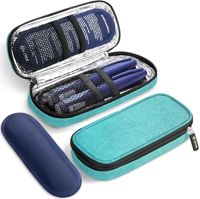 AUVON Insulin Cooler Travel Case with 2 x 90g TSA Approved Ice Packs, Diabetic Medication Insulated Cooling Bag for Insulin Pens and Diabetic Supplies Storage, Compact for Daily Life and Trips