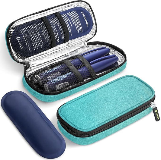 AUVON Insulin Cooler Travel Case with 2 x 90g TSA Approved Ice Packs, Diabetic Medication Insulated Cooling Bag for Insulin Pens and Diabetic Supplies Storage, Compact for Daily Life and Trips