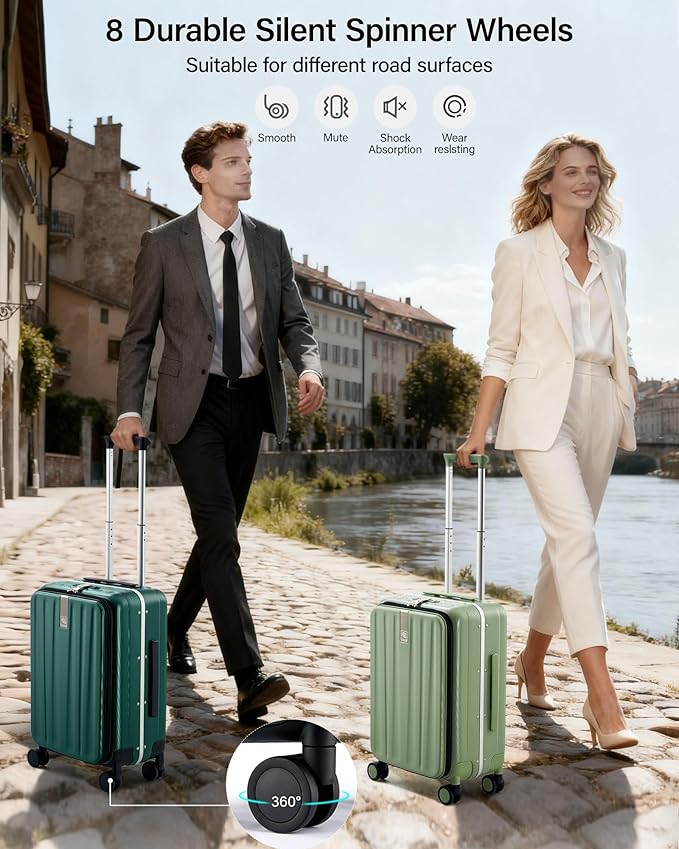 Hanke 26 Inch Large checked Luggage PC Hard Shell luggage Top Opening Aluminum Frame Travel Luggage Suitcases with Wheels for Woman Men.(Bamboo Green)