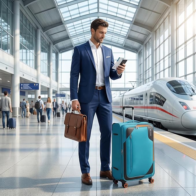 28 inch Luggage with Spinner Wheels,Large Softside Expandable 20% Checked Luggage w/TSA LOCK,Lightweight Durable Rolling Luggage for Men/Women（SkyBlue,28in）