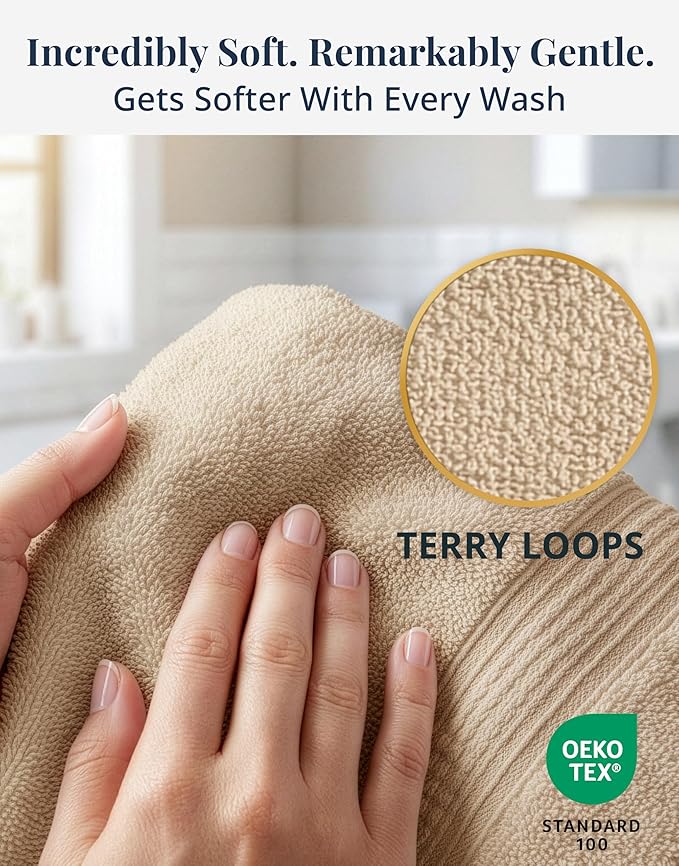 LANE LINEN Bathroom Hand Towels - 4 Pack (16" x 28"), 100% Ringspun Cotton Hand Towel Set - Soft, Lightweight, Fade & Shrink Resistant - Everyday Use, Face Towels for Bathroom, Gym and Travel - Taupe