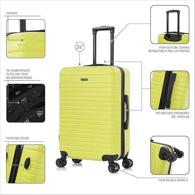 InUSA DEEP Luggage with GEL Handle | Spacious Traveling Suitcases, Travel Suitcase with Dual Spinner Wheels and Studs | 24 Inch Medium Hardside Luggage | Green