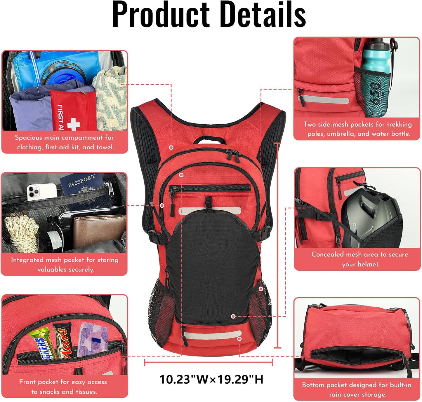 Zavothy 18L Multipurpose Hiking Backpack with 3L Water Bladder – Durable Hydration Backpack with Insulated Bladder Compartment, Hidden Helmet Holder & Rain Cover – for Hiking, Commuting, and Camping