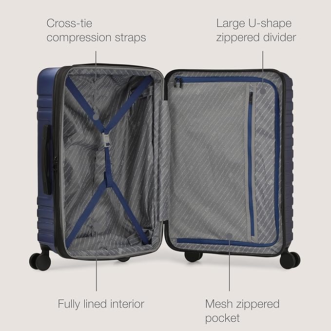 U.S. Traveler Boren Expandable Hardside Rugged Travel Luggage with 8 Spinner Wheels, Navy, 2-Piece Set