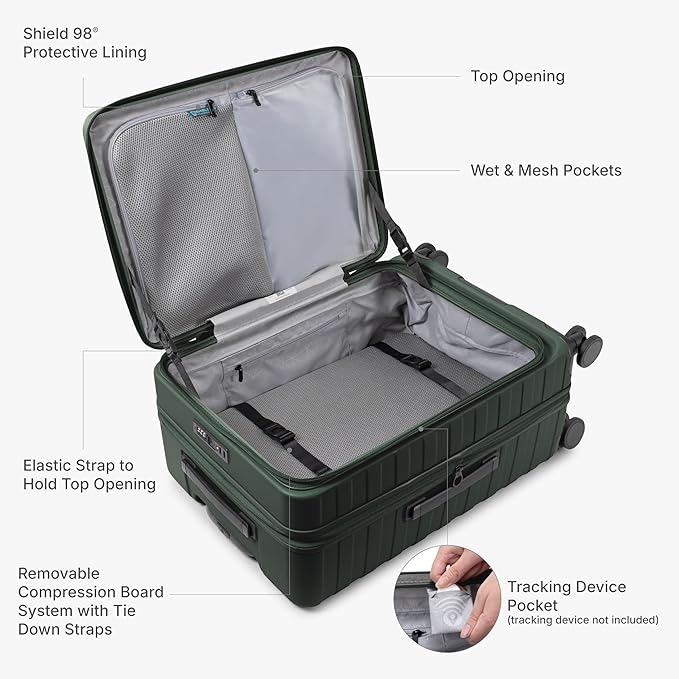 Traveler's Choice Novia Top Opening Expandable Polycarbonate Luggage with Spinner Wheels, Green, 21-Inch Carry-on
