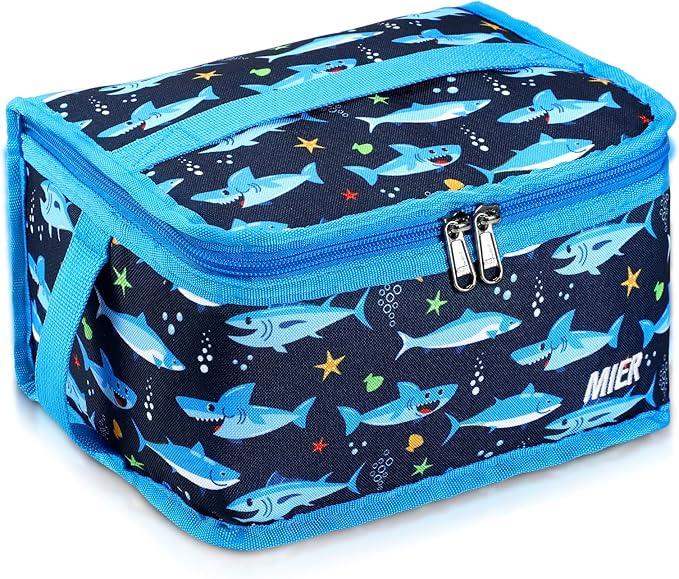 MIER Insulated Lunch Box for Men Women Kids Portable Small Lunch Bag 9 CAN Compact Thermal Mini Cooler for School Work Picnic, Blue Fish