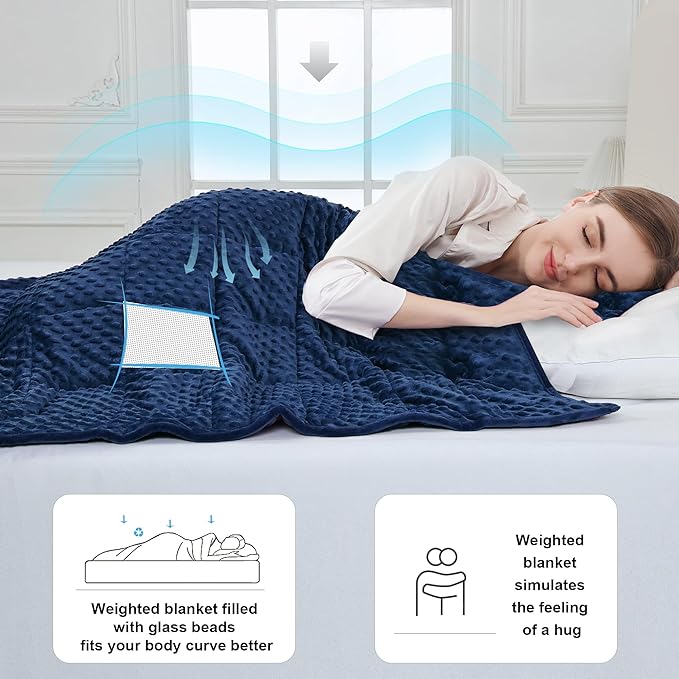 Alomidds Weighted Blanket, Luxury Velvet Weighted Blankets for Adults and Kids,Warm and Breathable Soft and Comfort Minky, Heavy Blanket with Premium Glass Beads (48"x72",12lbs Twin Size - Navy)